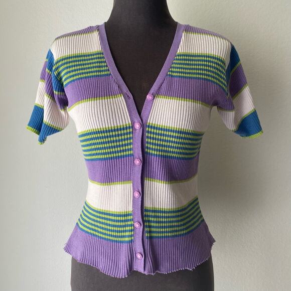 Buffalo‎ David Bitton sz L cotton 90s cut off striped top - Picture 4 of 8